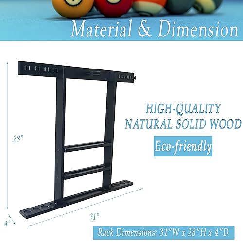 Wall Mount Pool Cue Stick Holder, Black Solid Wood Rack for 8 Cues - color: Black