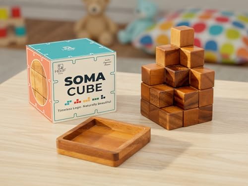 BSIRI Soma Puzzle Cube Wooden Toy Brain Teaser Desk Board Games Adults Master Block Christmas Mind Magic Benders Wood Hand Cube Family Teens Classic