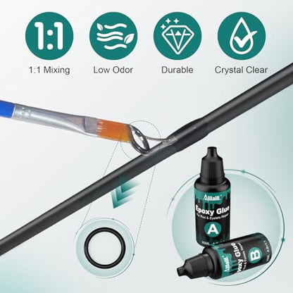 Fishing Rod Repair Kit, Fishing Pole Eyelet Repair -13 Sizes 52Pcs Ceramic Guide Rings for Replacement, Rod Tip Accessories & Gear | High-Hardness | Low-Friction/w A&B Epoxy Glue Tweezer