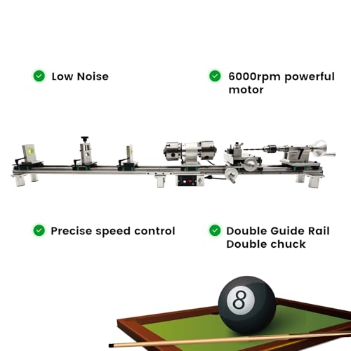 110V 450W Multi-Function Pool Cue Repair Machine, 1.26" Spindle, 0-2500RPM Cue Billiard Repair Lathe with Double Track Chuck, MT5 Spindle Taper, for Cue Tip Slender Workpiece Processing