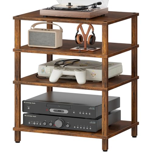LELELINKY 4-Tier AV Media Player Stand, Brown Stereo Cabinet, Modern Stereo Cabinet, Wooden TV Stand,Game Console Shelf, Multifunctional Entertainment Center, Suitable for Home, Conference Room - color: Brown, size: 4 Tier