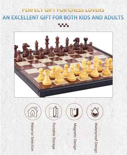 Chess Sets Magnetic Board Games - 11.8 Inches Travel Chess Set for Teenager & Adults, Wooden-Style Folding Portable Chess Gifts Classic 2-Player Strategy Family Game for Beginner and Professional - size: 11.8x11.8 inches