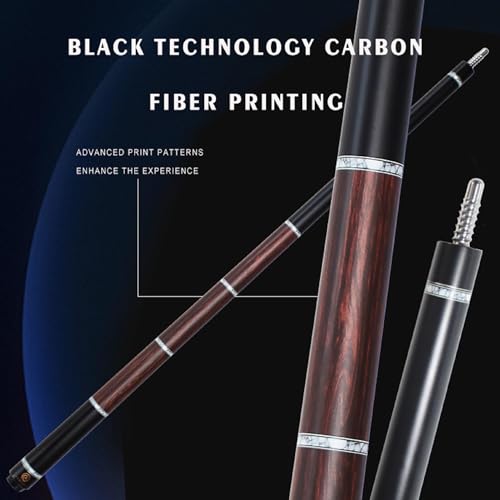 Carbon Fiber Pool Cue 58" with Pigskin Tip & Bakelite Ferrule, 2-Piece Low Deflection Billiard Cue Stick 19-20oz, Handmade for Pool/Black Eight & Nine Balls