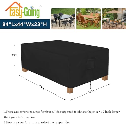 Easy-Going Patio Furniture Cover Waterproof Outdoor Rectangular Table Cover with Seal Tape at Seams (84"L x 44"W x 23"H, Black) - color: Black, size: 84"L x 44"W x 23"H