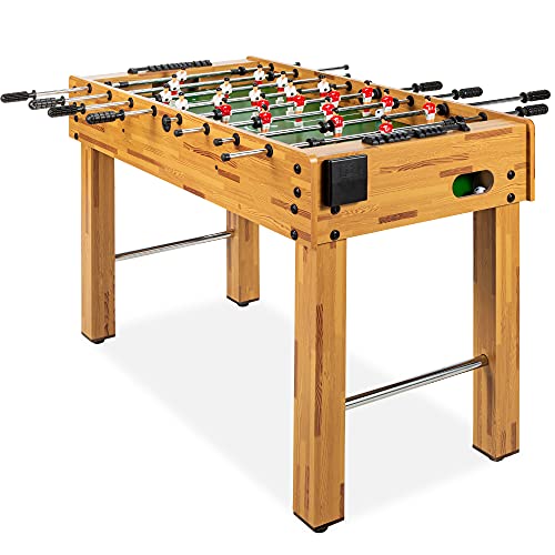 Best Choice Products Foosball Table for Kids and Adults, Game Room Soccer Game Table w/ 2 Balls, 2 Cup Holders, Ergonomic Handles, Chrome Finished Metal Bars - color: Light Brown