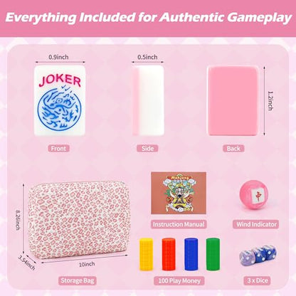 Jolitac American Mahjong Game Set, 166 Premium Tiles, 1.2-inch Mahjong Tile Set with Sturdy Carrying Bag, Thickened Mah-Jongg Tiles Bag Portable Travel Complete Mahjong Set - color: Pink