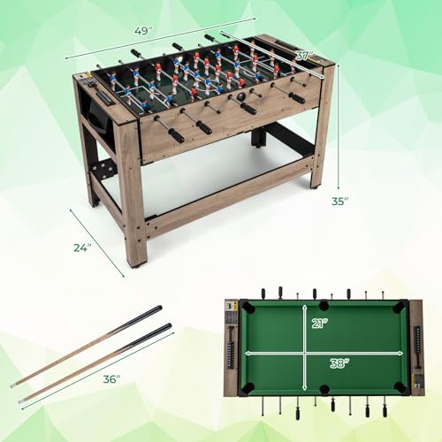 GYMAX 2-in-1 Swivel Multi Game Table, Foosball & Billiard Combo Game Table with Complete Accessories, Premiun Material, Space-Saving for Family Nights Home Office Game Room