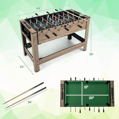 GYMAX 2-in-1 Swivel Multi Game Table, Foosball & Billiard Combo Game Table with Complete Accessories, Premiun Material, Space-Saving for Family Nights Home Office Game Room