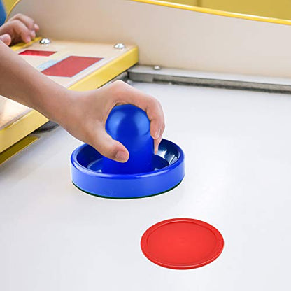 Coopay Air Hockey Pushers and Pucks, Air Hockey Paddles with Felt Bottoms, Goal Handles Paddles Replacement Accessories with a Drawstring Bag for Game Tables (4 Striker, 8 Red Puck Pack) - color: Blue, Green, Yellow, Purple