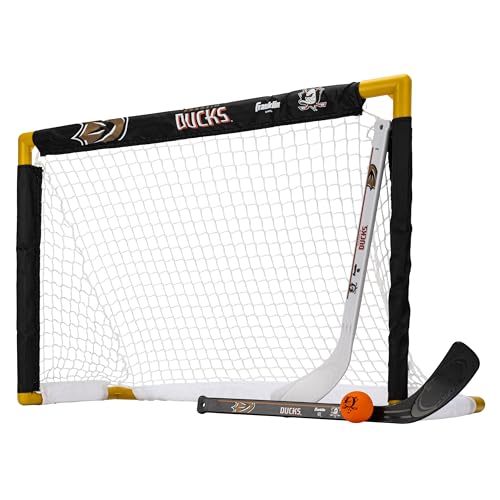 Franklin Sports NHL Anaheim Ducks NHL Team Mini Hockey Set - Kids Indoor Knee Hockey Goal, Ball+2 Mini Stick Combo Ages 3+