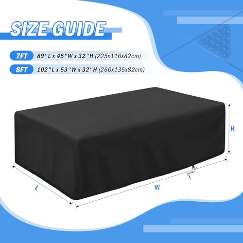 POMER Pool Table Cover - 89 inch Waterproof Table Cover for 7 Foot Snooker Billiard Tables Dustproof 7/8/9 FT Billiard Table Cover - 89x45x32 inch