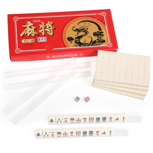 Miniature Chinese Mahjong Game Set 144 Standard Mini-Tiles Board Game Portable Travel with Traveler Size Carrying Case Dices Clear Holder for Outdoor Gift Enthusiast Family(Ivory) - color: Ivory