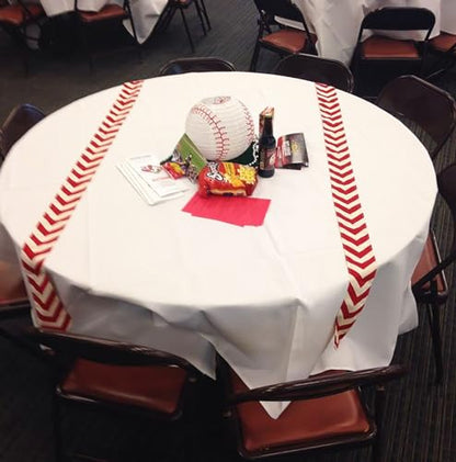 Baseball Table Runner/Baseball Party Decorations/Baseball Runner Table Cloth Runner Sports Red White for Boy Sports Themed Birthday Party - size: 60 x 6 inches