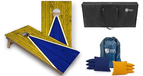 Tailgating Pros Tournament Grade Multicolor Cornhole Boards - Carrying Case & Set of 8 Corn Hole Bean Bags w/Tote - color: Royal/Yellow Pyramid