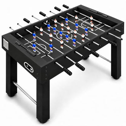 SereneLife 48in Foosball Table, Competition Size Soccer Game Table for Kids and Adults, Home Game Room Arcade Set, Leveling Legs, Engineered Wood, Chrome Steel Rods, 2 Balls, 2 Cup Holders - color: B) Black
