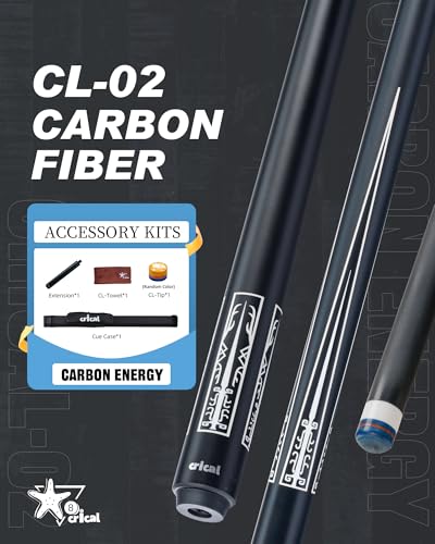 CRICAL Carbon Fiber Pool Cue Stick 58" Billiard Cue Sticks Professional Low Deflection Pool Sticks with 3/8 * 8 Pin Joint and 12.5mm Tip - color: 012-CL02 set
