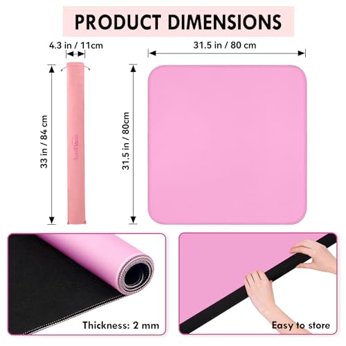 Mahjong Mat -100% No Creases American Mahjong Mat, Anti-Slip & Noise Reduction Mahjong Table Cover, Mahjong Mats with Carrying Bag for Mahjong, Poker, Card Games, Dominoes, Board Games (Pink) - color: Pink