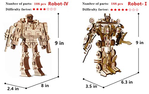 3D Wooden Robot Puzzle,4 Piece Set Wood Crafts DIY Assembly Puzzle,Wooden Robot Model Kits,3D Wood STEM for Adults & Teens Christmas Birthday Gifts,Room Décor - style: Robot team 4