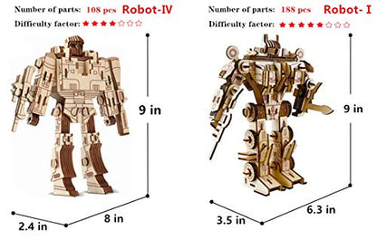 3D Wooden Robot Puzzle,4 Piece Set Wood Crafts DIY Assembly Puzzle,Wooden Robot Model Kits,3D Wood STEM for Adults & Teens Christmas Birthday Gifts,Room Décor - style: Robot team 4