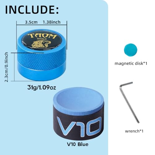 TAOM Pool Chalk Holder Round Shaped Practical Tool Billiards Accessories Magnetic Mini Chalk Tip Case Container Round Box Billiards - color: 5-Blue Holder with V10 Blue Chalk