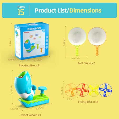WATUDOU 12 PCS Flying Disc Launcher Outdoor Indoor Game Toys Gifts for 3 4 5 6 7 Year Old Boys Kids, Outdoor Outside Game Toys for Boys Girls Ages 3-5 4-8, Ideal 3 4 5 6 Year Old Birthday Gifts - style: 15 PCS