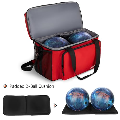 Goloni 2 Balls Bowling Bag with Ball Holder - Fits Bowling Shoes Up to Mens Size 16 and Accessories - color: Red