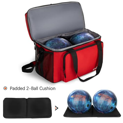 Goloni 2 Balls Bowling Bag with Ball Holder - Fits Bowling Shoes Up to Mens Size 16 and Accessories - color: Red