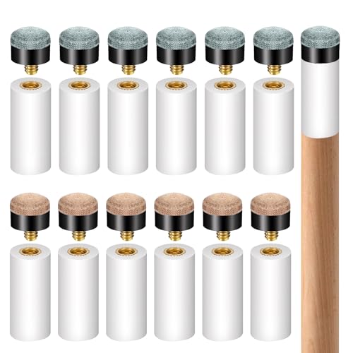 12 PCS Pool Cue Stick Tips, Screw On Replacement Kit, 13mm Blue & Brown Leather Cue Tips with White Ferrules, No Glue No Clamp Needed, Billiard Cues Stick Repair Accessories for Pool Snooker Cues