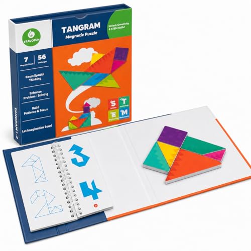 Travel Games Tangrams, Magnetic Travel Games for Road Trips Kids Board Game Educational Toys Kids Game for 3+ - color: Tangrams