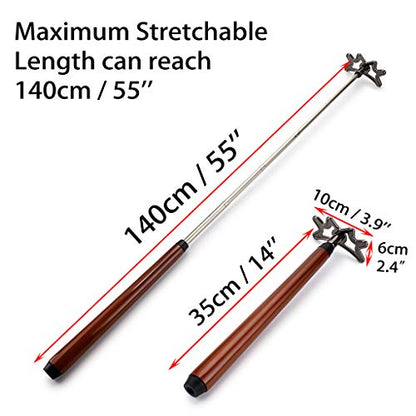 OwnMy Retractable Billiards Bridge Stick with Removable Bridge Head and Wood Handle, Pool Stick Length extends up to 35CM - 140CM, Billiards Pool Cue Accessory