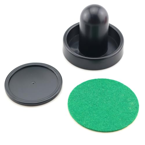 16PCS Air Hockey Pucks and Paddles Set Air Hockey Table Plastic Accessories 60mm Black Red 4 Air Push Handles 4 Flannel Pads 8 Balls