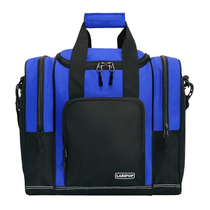 LARIPOP Bowling Ball Bag, Single Bowling Tote with Padded Ball Holder, Ventilated Shoe Pocket & Adjustable Shoulder Strap for Adult Bowlers Men Women - color: Black+Blue