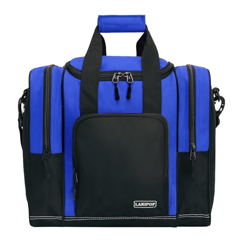 LARIPOP Bowling Ball Bag, Single Bowling Tote with Padded Ball Holder, Ventilated Shoe Pocket & Adjustable Shoulder Strap for Adult Bowlers Men Women - color: Black+Blue