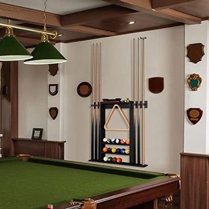 XCSOURCE Pool Cue Rack Only, Pool Stick Holder Wall Mount, 6 Pool Billiard Stick + Ball Set Wall Cue Rack, Made of 100% Solid Pine Wood, Compact Billiard Table Accessories for Man Cave - color: Black- 6 Pool