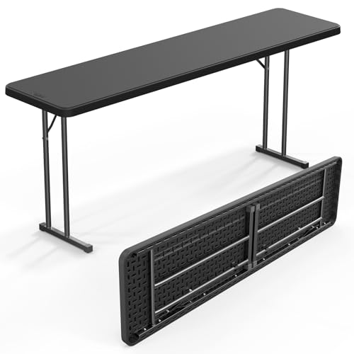 VINGLI 6 FT Narrow Folding Table,Premium Quality HDPE Material and Sturdy Metal Frame, Perfect for Buffet, Seminar, Party, Training, Home Work, Black - color: Black, size: 6 ft