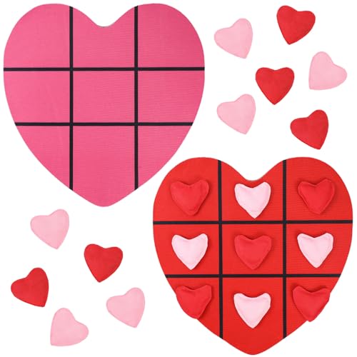 Reallnaive 2 Set Valentine's Day Tic Tac Toe Game Include 2 Pcs Heart Shaped Mats 20 Heart Bean Bags Toss Valentine Party Activities for Couple Adults Family Indoor Outdoor Galentine Party Game - style: Valentine's Day