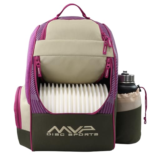 MVP Disc Sports Shuttle Disc Golf Backpack Bag (Choose Your Style and Color) - color: Khaki/Purple, style: With Velcro Side Panel