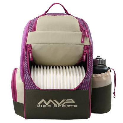 MVP Disc Sports Shuttle Disc Golf Backpack Bag (Choose Your Style and Color) - color: Khaki/Purple, style: With Velcro Side Panel