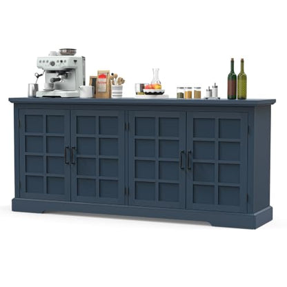 Bigbiglife 70.2" Wood Buffet Cabinet, Farmhouse Buffet Sideboard Cabinet with 4 Doors and Adjustable Shelves, Coffee Bar Wine Bar Storage Cabinet for Kitchen, Living Room, Blue - color: Blue