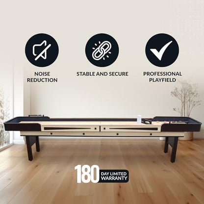Hathaway Merlot 12 Foot Shuffleboard Table for Family Game Room - with Lacquer Coated Playfield, Built-in Scorer and Cabinet, Climate Adjusters, Leg Levelers, 8 Pucks, Brush, and Wax - Espresso Finish