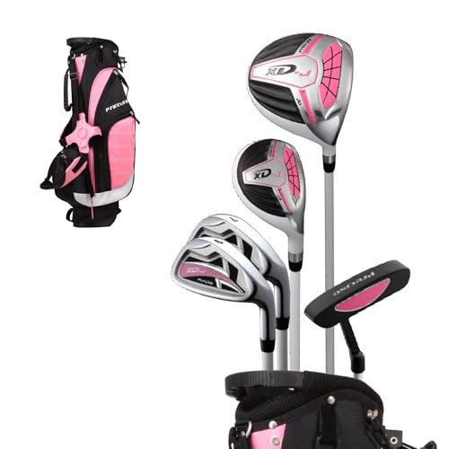 Precise XD-J Kids Golf Clubs Set – Boys’ & Girls’ Junior Golf Set with Lightweight Graphite Shafts, Hybrid, Putter & Stand Bag - color: Pink Ages 9-12, size: Right Hand