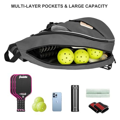 Goloni Pickleball Bag for Women Men, Convertible Pickleball Backpack Sling Bag with Fence Hook, Waterproof Polyester Paddle Bag with Multiple Compartments - color: Grey