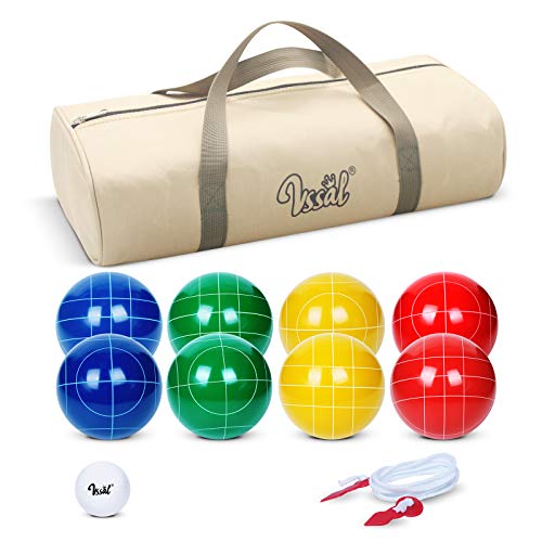 Bocce Ball Set Regulation Size and Weight for Professional Tournament, Backyard, Beach, Lawn Game with 8 Resin Bocci Balls, Pallino, Measuring Rope, Carrying Bag - style: 90mm Classic Multi-Color