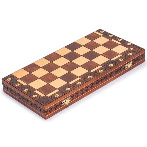 Husaria European International Wooden Chess Game Set, Ambassador - 21.7 Inches - Large-Size Chess Set with Handcrafted Chessmen and Felted Folding Board