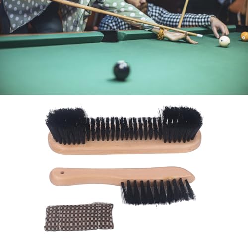 Wooden Billiards Pool Table Brush Set - Wood Handle Rail & Felt Cleaner with Soft Nylon Burshes for Home, Bar & Game Rooms - color: Wood