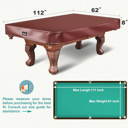 Pool Table Cover, Heavy Duty Leatherette Billiard Table Cover | Waterproof & Tearproof Cover for Pool Table, Brown, 9FT-112"LX 62"WX 8"H - color: Brown, size: 9FT (112" x 62" x 7.3")