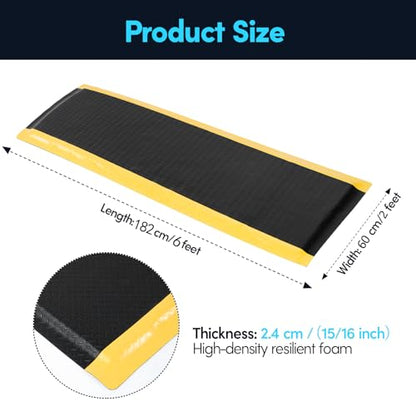 2 x 7 FT Anti Fatigue Mats Industrial 15/16 Inch Thick Soft Sponge Ergonomic Mat Durable Heavy Duty Diamond Plate for Standing Non Slip Industrial Grade Floor Mat for Leg & Back Pain - size: 83.9"L x 23.6"W x 0.9"Th