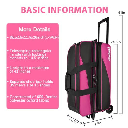 Goloni 3 Ball Bowling Bag with Wheels, Rolling Bowling Roller Bag with Retractable Handle for Balls & Bowling Accessories - color: 3 Ball-Pink