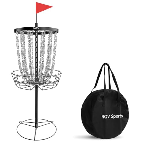 NQV PRO Disc Golf Basket,Heavy Duty 24 Chain Portable Target with Transit Bag, Outdoor/Indoor - size: 50in-Black