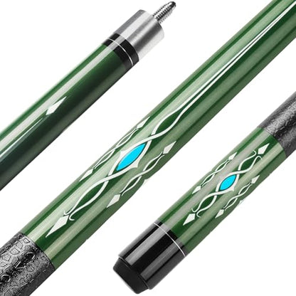 Pool Cue, 58" Pool Cue Sticks for Adults with 13MM Tips Canadian Maple Wood Leather Pattern Grip 18 19 20 21 oz, Professional Billiard Cues Players for Bar House Pool Table Sports 8/9 Ball - style: Green 19oz